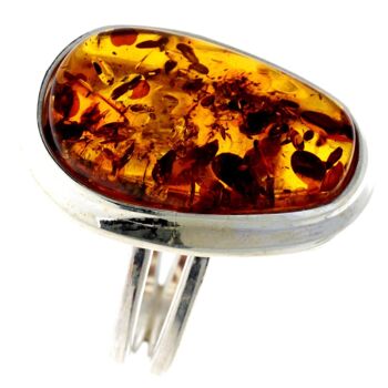 Bague unique en argent sterling 925 et ambre baltique cognac véritable - RG0671 2