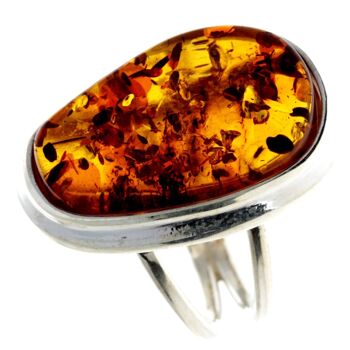 Bague unique en argent sterling 925 et ambre baltique cognac véritable - RG0671 4