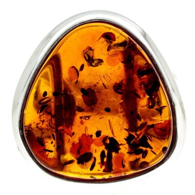 925 Sterling Silver & Genuine Cognac Baltic Amber Unique Ring - RG0667