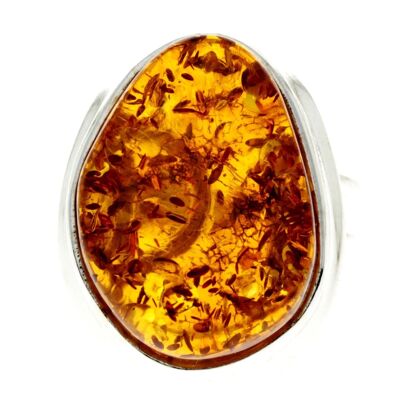 Anello unico in argento sterling 925 e vera ambra baltica Cognac - RG0665