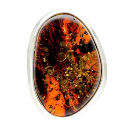 925 Sterling Silver & Genuine Green Baltic Amber Unique Ring - RG0662