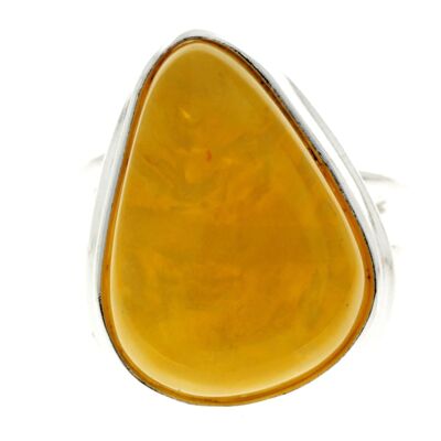 Anello unico in argento sterling 925 e ambra baltica al limone genuino - RG0658
