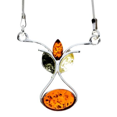 925 Sterling Silver & Genuine Baltic Amber Multi Stones Modern Necklace - M913