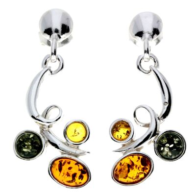 925 Sterling Silver & Genuine Baltic Amber Modern Drop Dangling Earrings - M652