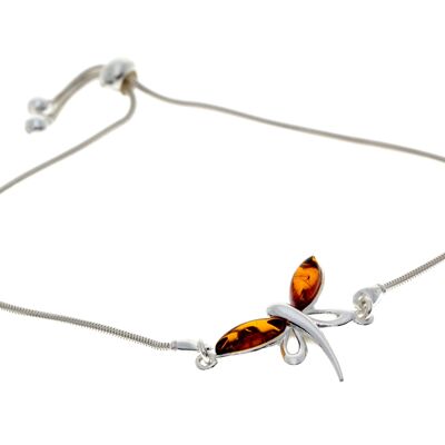 Bellissimo braccialetto farfalla d'argento di design con ambra baltica - GL534