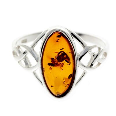 Bague celtique en argent sterling 925 et ambre de la Baltique - GL452 - Cognac