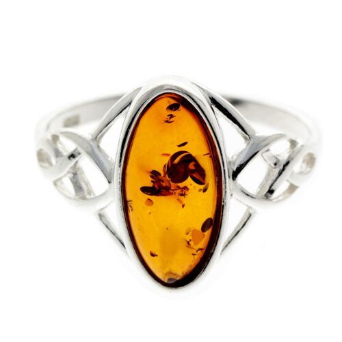 925 Sterling Silver & Baltic Amber Celtic Ring - GL452 - Lemon