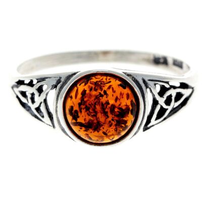 Anillo celta de plata esterlina 925 y ámbar báltico genuino - AR5