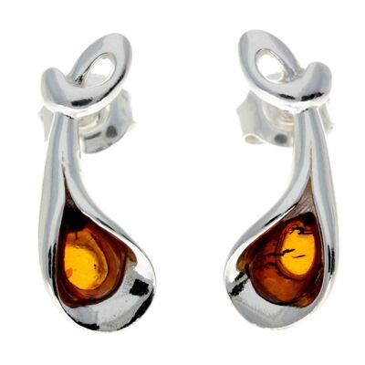 Boucles d'oreilles modernes en argent sterling 925 et ambre de la Baltique - GL180