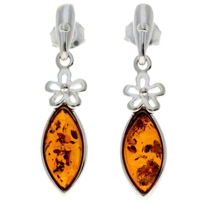 Boucles d'oreilles classiques en argent sterling 925 et véritable ambre de la Baltique - GL182