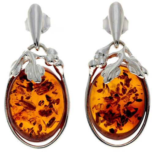 925 Sterling Silver & Genuine Baltic Amber Large Drop Earrings - GL190