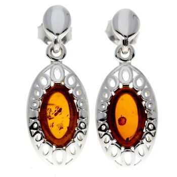 Boucles d'oreilles modernes en argent sterling 925 et véritable ambre baltique ovale - GL194 10