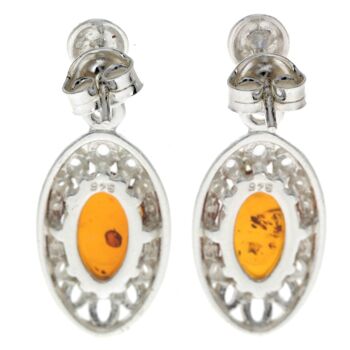 Boucles d'oreilles modernes en argent sterling 925 et véritable ambre baltique ovale - GL194 3