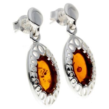 Boucles d'oreilles modernes en argent sterling 925 et véritable ambre baltique ovale - GL194 4