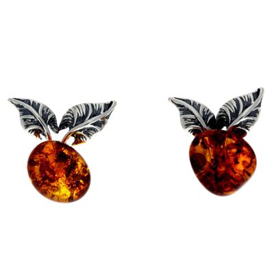 Boucles d'oreilles en argent sterling 925 et feuilles d'ambre véritable de la Baltique - GL080