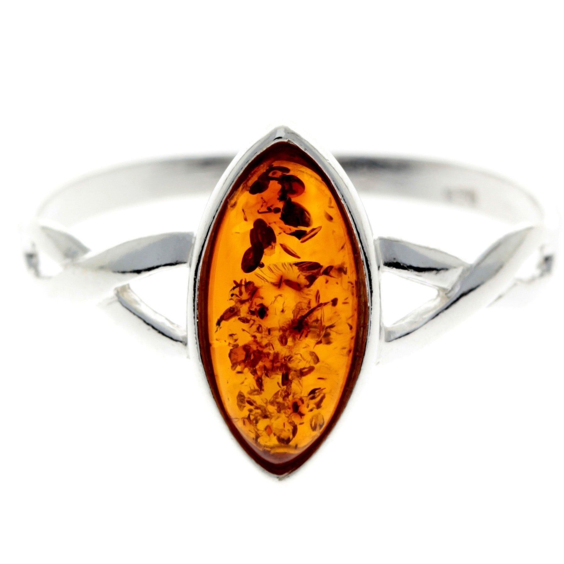 Klassischer keltischer Ring aus 925er Sterlingsilber und baltischem Bernstein - GL420