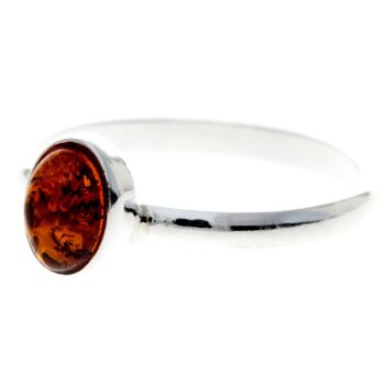 Bague classique ronde en argent sterling 925 et ambre de la Baltique - 7481 - Cognac 2