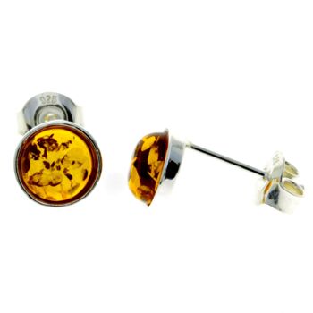 Boucles d'oreilles rondes classiques en argent sterling 925 et ambre de la Baltique - M647 1