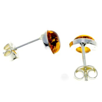 Boucles d'oreilles rondes classiques en argent sterling 925 et ambre de la Baltique - M647 3