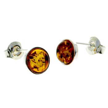 Boucles d'oreilles rondes classiques en argent sterling 925 et ambre de la Baltique - M647 4