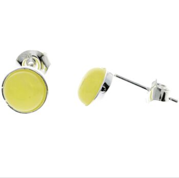 Boucles d'oreilles rondes classiques en argent sterling 925 et ambre de la Baltique - M647 13