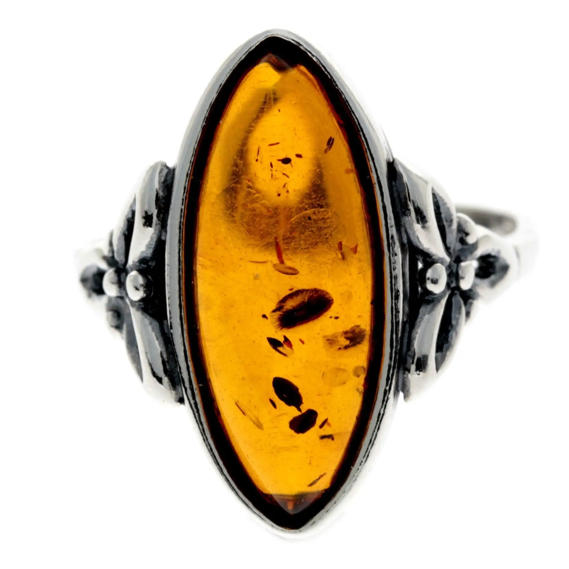 Bague Ancienne En Argent 925 Et Ambre – Taille 53 – Bijou Antique – Occasion
