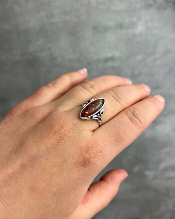 Bague celtique en argent sterling 925 et véritable ambre de la Baltique - GL736 2