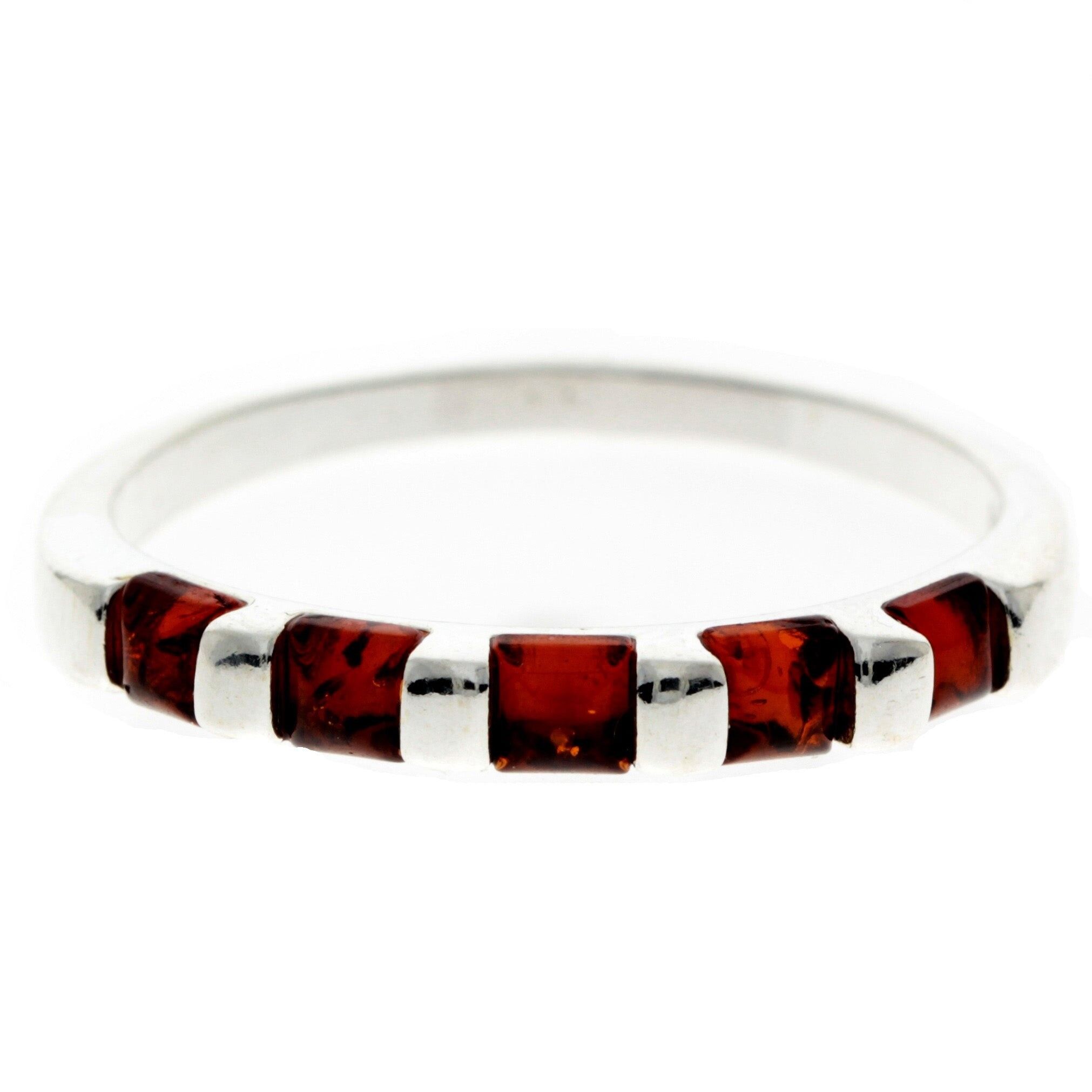 Moderner Ring aus 925er Sterlingsilber und echtem baltischem Bernstein mit quadratischen Steinen – GL722 – Mix