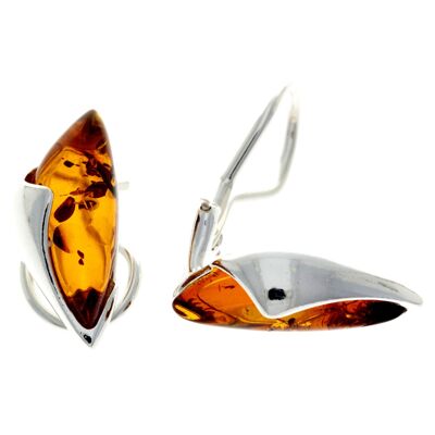 Boucles d'oreilles modernes à clip en argent sterling 925 et véritable ambre de la Baltique - GL199