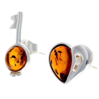 Boucles d'oreilles Clé & Coeur en Argent Sterling 925 & Ambre de la Baltique - GL195 2