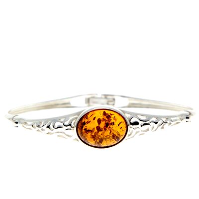 925 Sterling Silver & Baltic Amber Modern Celtic Solid Bangle - GL555