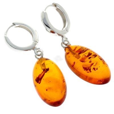 Boucles d'oreilles pendantes élégantes en argent sterling 925 et ambre de la Baltique - AE1