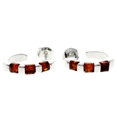 Boucles d'oreilles modernes en argent sterling 925 et ambre de la Baltique - GL090