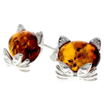 Boucles d'oreilles en argent sterling 925 et ambre de la Baltique avec des chats mignons - GL192 3