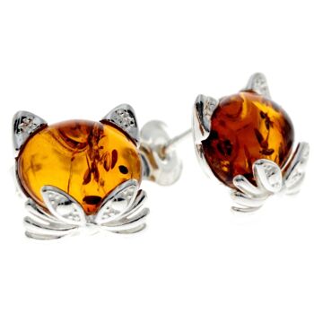 Boucles d'oreilles en argent sterling 925 et ambre de la Baltique avec des chats mignons - GL192 5