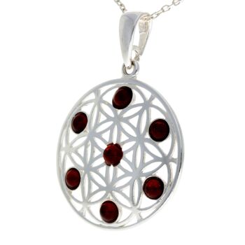 Pendentif fleur de vie en argent sterling 925 serti de véritables pierres précieuses d'ambre de la Baltique - GL365 2