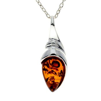 Pendentif en forme de larme moderne en argent sterling 925 et ambre de la Baltique - GL2026 1