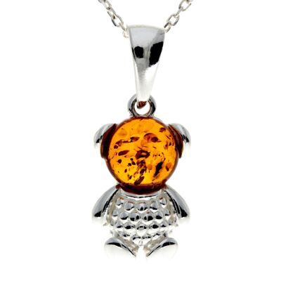 925 Sterling Silver & Baltic Amber Teddy Bear Pendant - GL2025