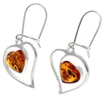 Boucles d'oreilles grands cœurs en argent sterling 925 et ambre véritable de la Baltique - GL127 2