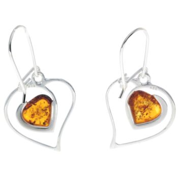 Boucles d'oreilles grands cœurs en argent sterling 925 et ambre véritable de la Baltique - GL127 3