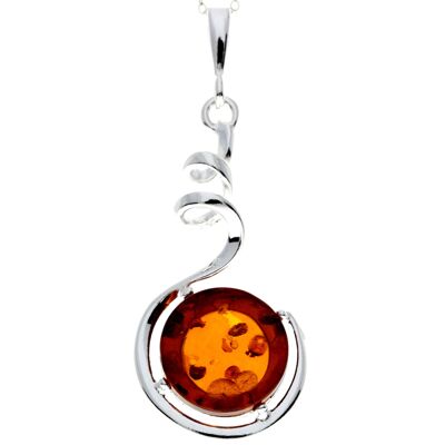 925 Sterling Silver & Baltic Amber Spiral Modern Pendant - M369