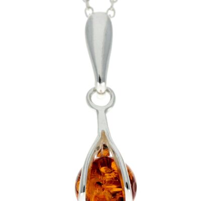 Pendentif boule moderne en argent sterling 925 et ambre de la Baltique - GL390