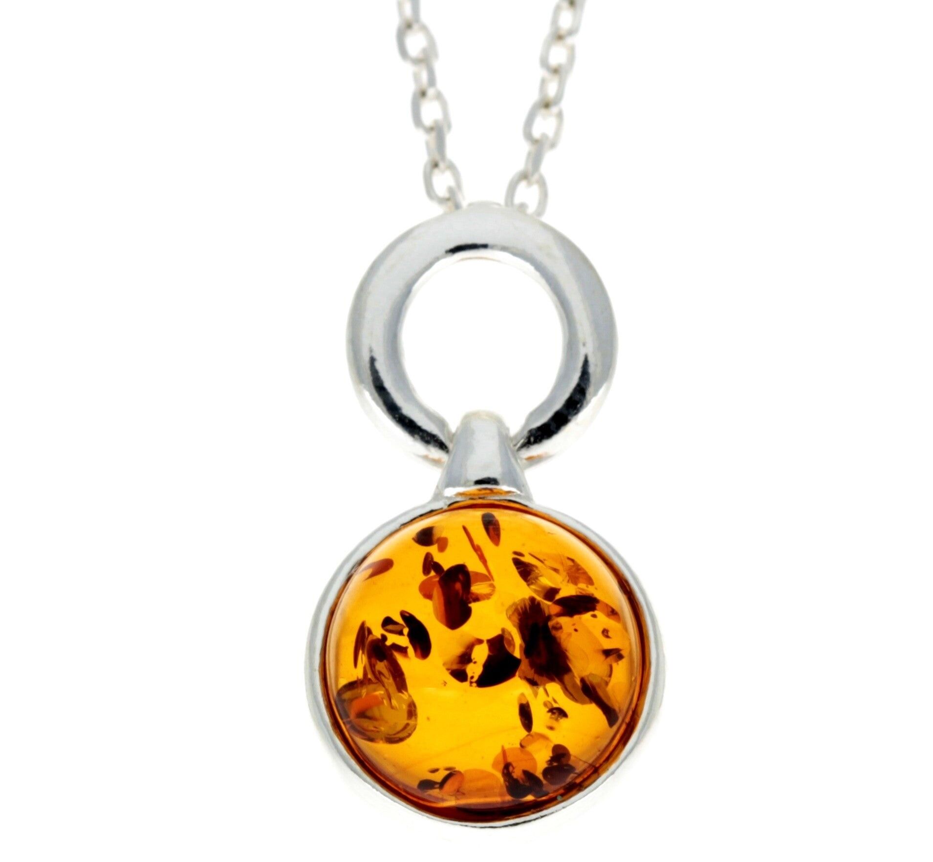 Kleiner klassischer Anhänger aus 925er Sterlingsilber und baltischem Bernstein – GL388