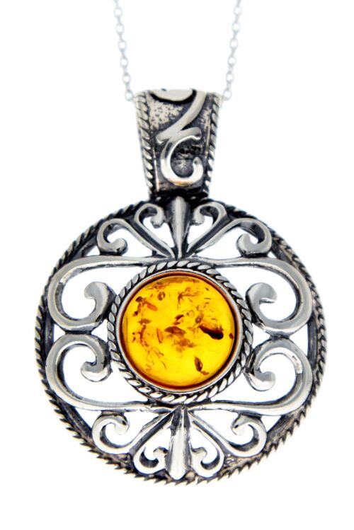 925 Sterling Silver & Baltic Amber Large Celtic Pendant - 1507