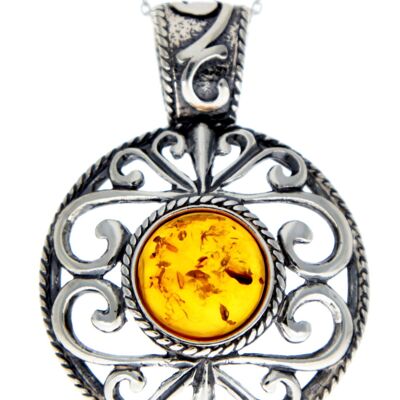 925 Sterling Silver & Baltic Amber Large Celtic Pendant - 1507