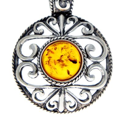 Pendente celtico grande in argento sterling 925 e ambra baltica - 1507
