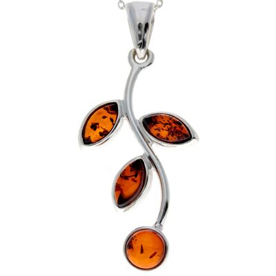 925 Sterling Silver & Baltic Amber Leaf Pendant - 1858