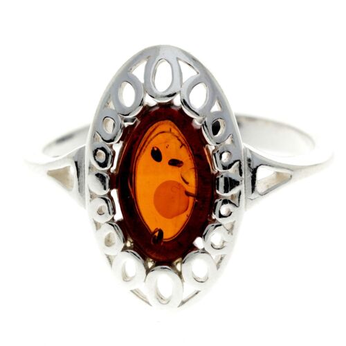 925 Sterling Silver & Baltic Amber Modern Ring - GL701 - Green