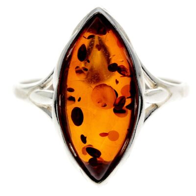 925 Sterling Silver & Baltic Amber Large Modern Ring - GL708 - Green
