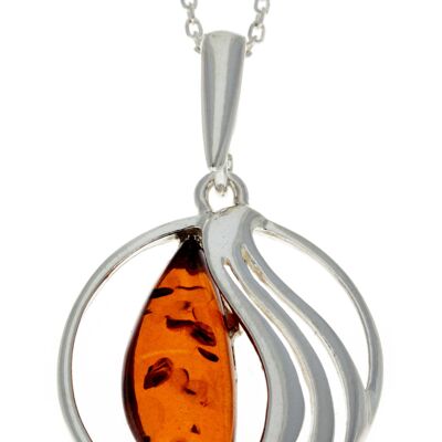 Pendentif moderne en argent sterling 925 et ambre de la Baltique - GL374